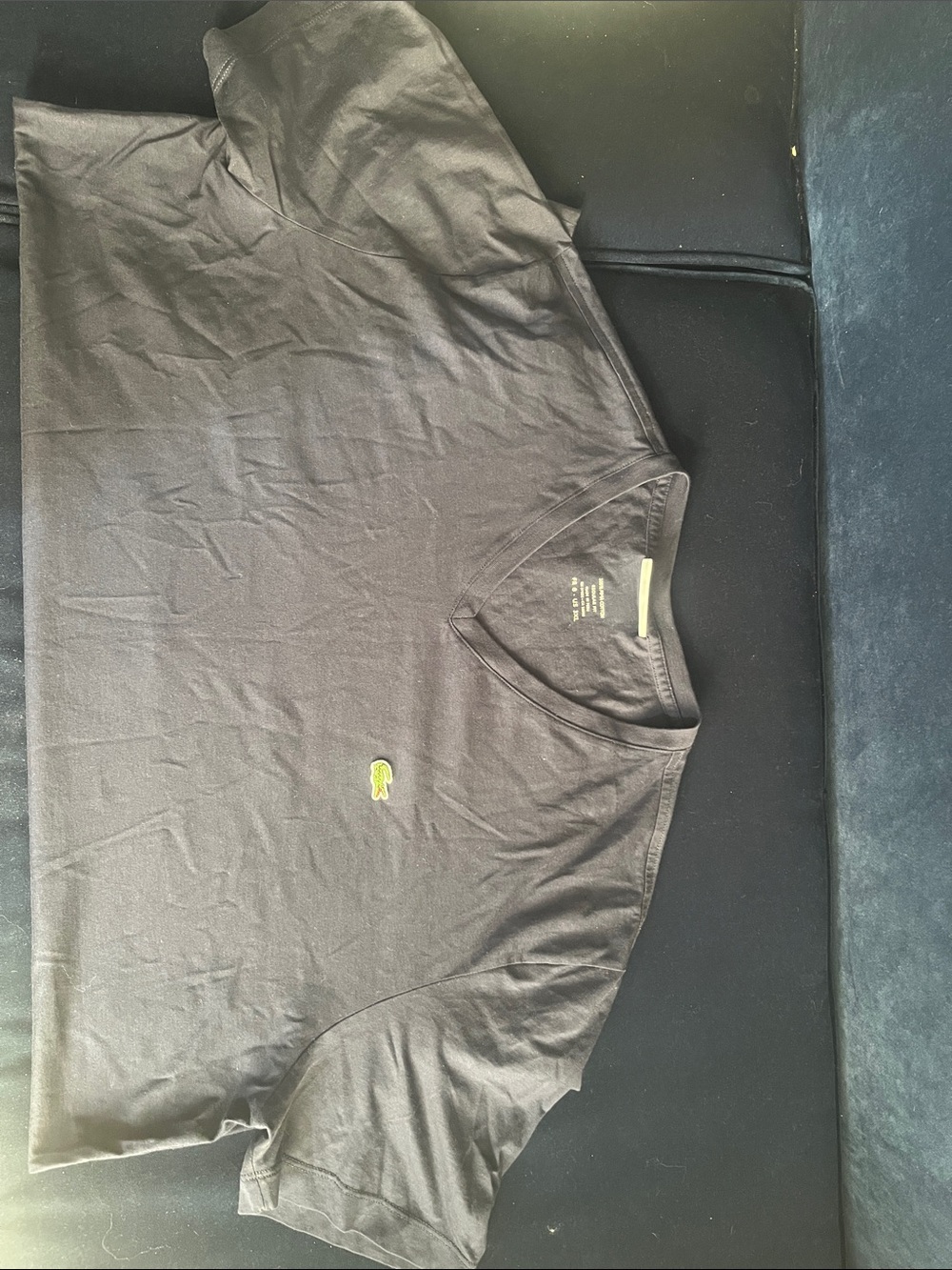 Lacoste Blue V-Neck T-Shirt with Small Green Crocodile